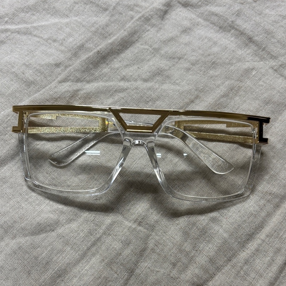 Gold and Clear Geometric Glasses - Picture 6 of 6